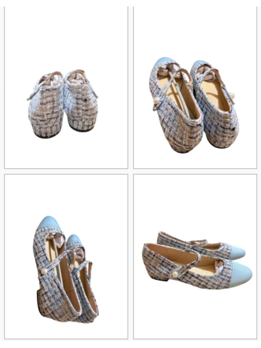 Women's C. Paravano Tweed Mary Jane Flats in Blue and Multicolor